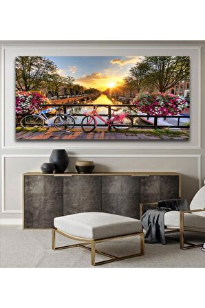 Manzara Köprü Ve Bisikletler Kanvas Gülen Tablo