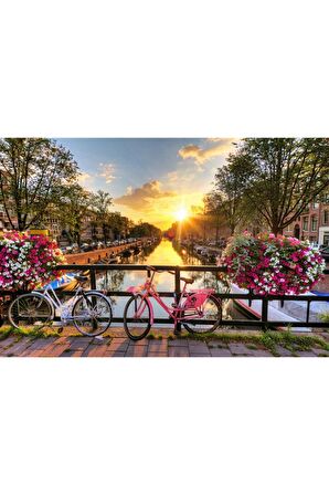 Manzara Köprü Ve Bisikletler Kanvas Gülen Tablo