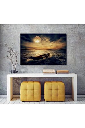 Ay Ve Deniz Kanvas Gülen Tablo