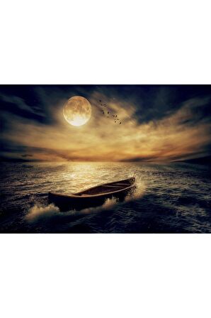 Ay Ve Deniz Kanvas Gülen Tablo