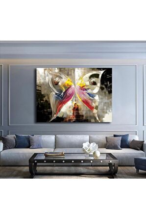 Yağlı Boya Görünümlü Kelebek Kadınlar Kanvas Gülen Tablo