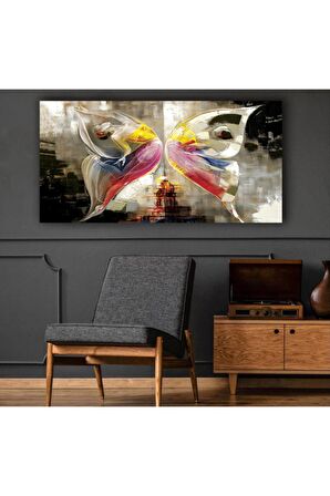 Yağlı Boya Görünümlü Kelebek Kadınlar Kanvas Gülen Tablo