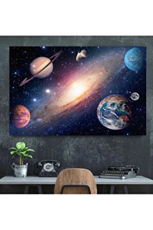 Dünya Uzay Ay Güneş Kanvas Gülen Tablo