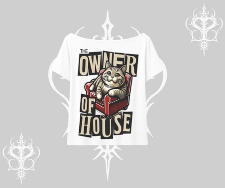 The Owner of House Kedi Arka Baskılı Kayık Yaka Tshirt