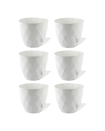 Omnipazar KRS-451 Yakamoz Tabaklı Plastik Saksı Takımı 0.65 lt Beyaz 6 Adet 