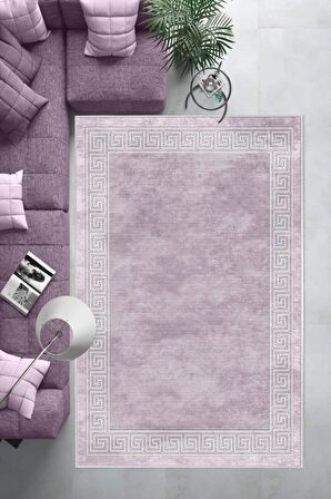 Lila Deko Deri Kaymaz Taban Versace Çizgi Salon Saçaksız Halı B1200