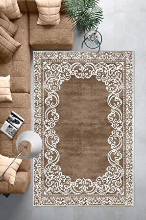 Vizon Deko Deri Kaymaz Taban Eternity Salon Saçaksız Halı B1218