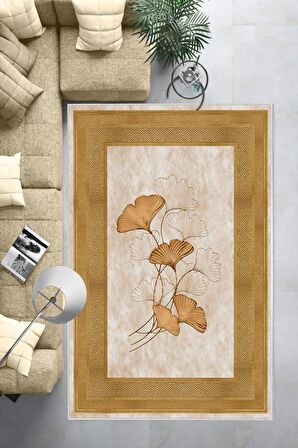 Gold Deko Deri Kaymaz Taban Modern Salon Saçaksız Halı B1233