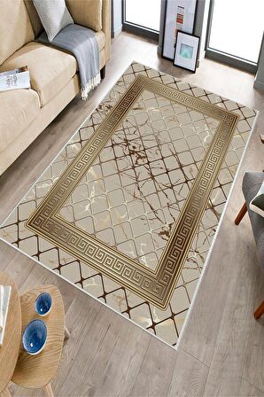 Vizon-Gold Deko Deri Kaymaz Taban Versace Salon Saçaksız Halı B1280
