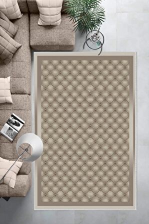 Bej-Vizon Deko Deri Kaymaz Taban Modern Salon Saçaksız Halı B1290