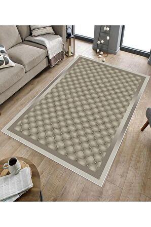 Bej-Vizon Deko Deri Kaymaz Taban Modern Salon Saçaksız Halı B1290