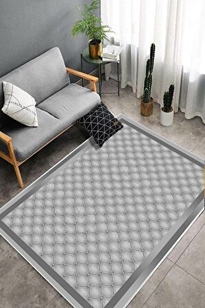 Gri Deko Deri Kaymaz Taban Modern Salon Saçaksız Halı B1291