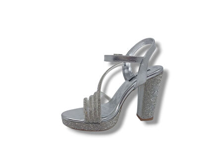 İzlife 179 Kadın Gümüş Pırıltılı Platform Topuklu Abiye Ayakkabı