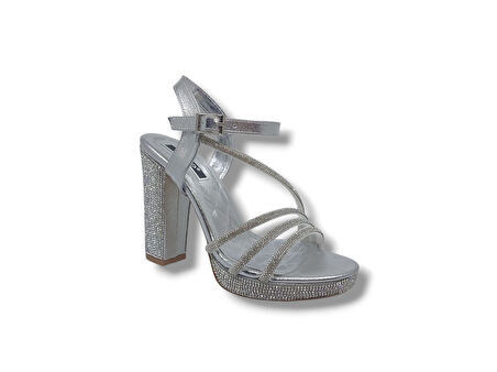 İzlife 179 Kadın Gümüş Pırıltılı Platform Topuklu Abiye Ayakkabı