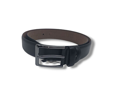 Zerhan 455 Erkek Siyah Hakiki Deri Kumaş Kemeri 3,5 cm