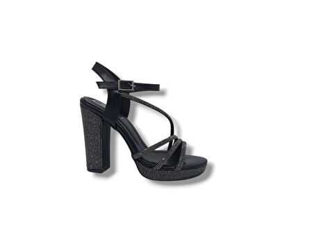 İzlife 179 Kadın Siyah Pırıltılı Platform Topuklu Abiye Ayakkabı