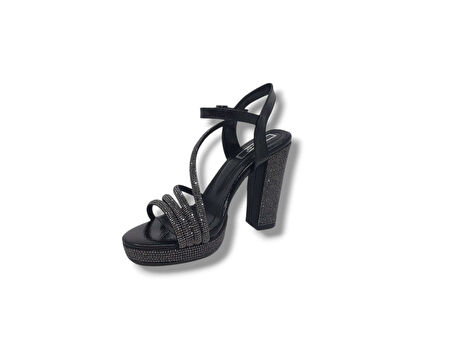 İzlife 179 Kadın Siyah Pırıltılı Platform Topuklu Abiye Ayakkabı