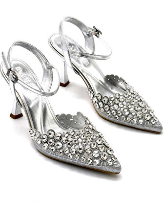 Trendyshose 06412 Taşlı İnce Topuk KAdın Ayakkabı