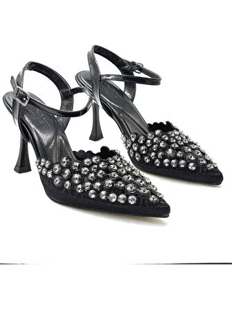 Trendyshose 06412 Taşlı İnce Topuk KAdın Ayakkabı