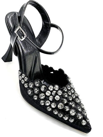 Trendyshose 06412 Taşlı İnce Topuk KAdın Ayakkabı