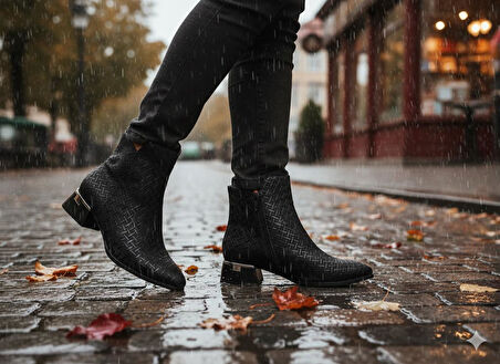 Trendyshose 6777 İthal Kadın Rahat Kısa Kalın Topuk Bot