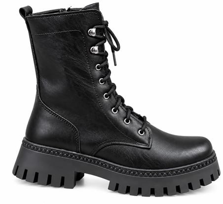 Trendyshose 07263 Kaymaz Kalın Taban Bağcıklı Postal Kadın Bot