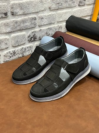 Hakiki Nubuk Deri Ortopedik Büyük Numara 45-46-47-48 Erkek sandalet Ayakkabı