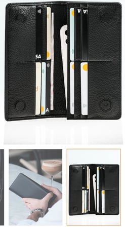 Telefon bölmeli Hakiki Deri Cüzdan Telefon Hazneli Mıknatıslı Uzun Cüzdan -Siyah Unisex