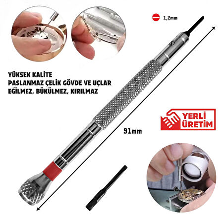 1,2mm Çelik Düz Tornavida Hassas Saat Gözlük Elektronik Tamiri+Yedek uç