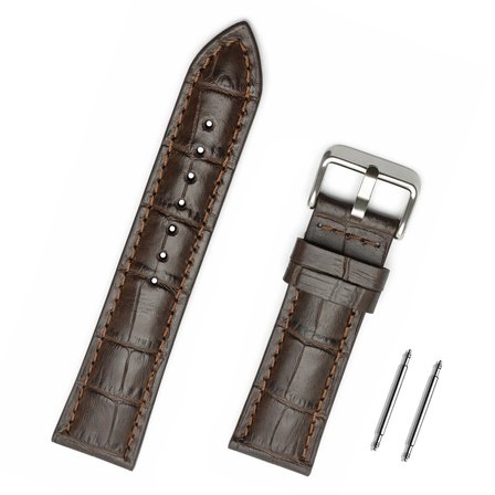 22mm Koyu Kahverengi Kroko Taba Dikişli Hakiki Deri Saat Kordonu Kayış
