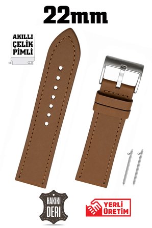 22mm Açık Kahverengi Taba Spor Hakiki Deri Saat Kordonu Kayış Akıllı Pimli