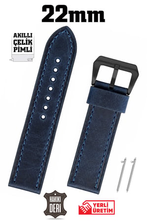 22mm Lacivert Spor Crazy Nubuk Hakiki Deri Saat Kordonu Kayış Akıllı Pim Siyah Toka