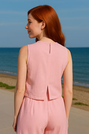 S-Mall Keten Kadın Takım - Pembe