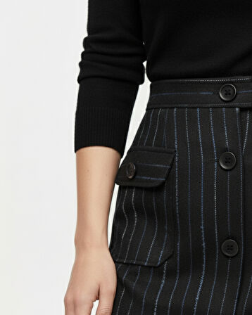 Kadın Kaşe Düğmeli Midi Etek - Desenli