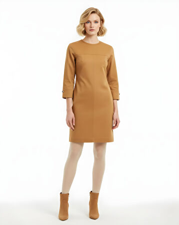 Kadın Denim Midi Elbise - Hardal