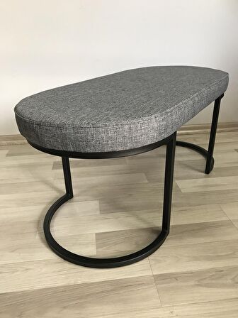 Lilyum Sırtsız Bank Puf Bench Oval Metal Ayaklı Gri Renk