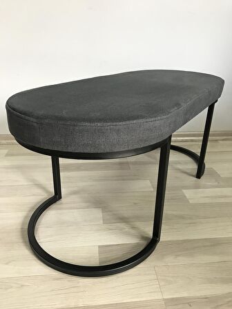 Lilyum Sırtsız Bank Puf Bench Oval Metal Ayaklı Füme Renk