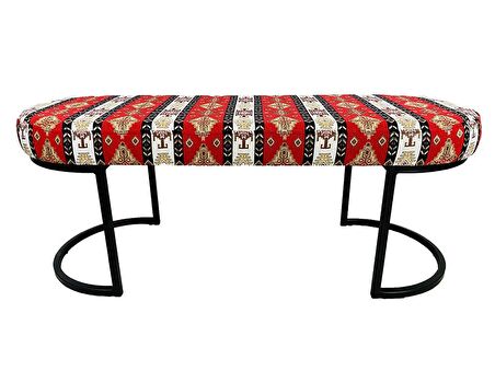 Orkide Sırtsız Bank Puf Bench Oval Metal Ayaklı Kilim Desenli