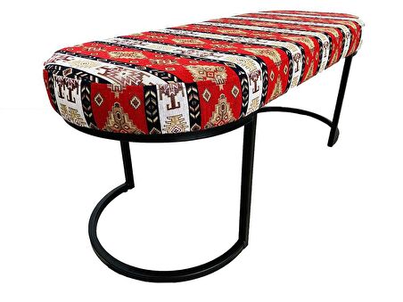 Orkide Sırtsız Bank Puf Bench Oval Metal Ayaklı Kilim Desenli