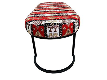 Orkide Sırtsız Bank Puf Bench Oval Metal Ayaklı Kilim Desenli