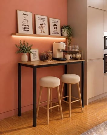 Meşe Siyah Bar Masası 116x45x92cm – Mutfak Masası, Kahve Köşesi ve Çok Amaçlı Kullanım