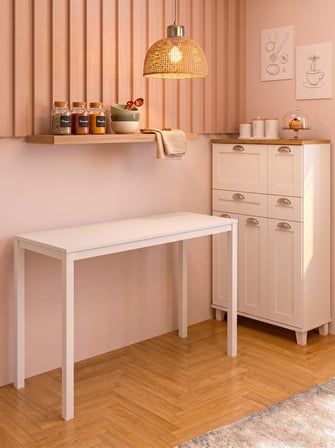 Minimal Beyaz Çok Amaçlı Masa – 116x45x75 cm | Güçlendirilmiş Metal Profil Ayaklı