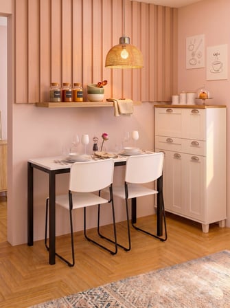 Minimal Beyaz Mutfak Masası – 116x45x75cm | Siyah Metal Profil Ayaklı