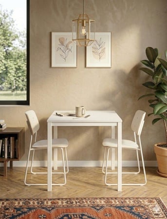 Kompakt Yemek Masası 88x60 Beyaz Metal Ayak ve Beyaz Tabla