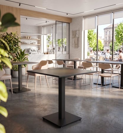 Kompakt Laminat Kare Cafe Retstoran ve Ev Yemek Masası 60x60 cm Füme Tablalı