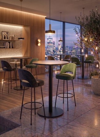 Matte Prime Füme Yuvarlak Kompakt Laminant 102cm Bistro Metal Masa - Cafe, Otel, Restoran Masası
