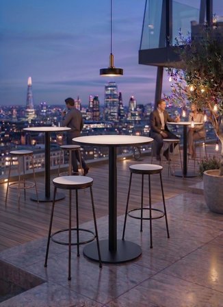 Matte Prime Beyaz Yuvarlak Kompakt Laminant 102cm Bistro Metal Masa - Cafe, Otel, Restoran Masası