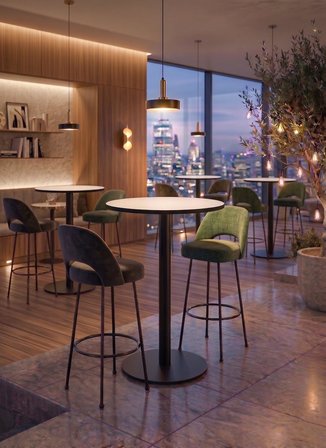 Matte Prime Beyaz Yuvarlak Kompakt Laminant 102cm Bistro Metal Masa - Cafe, Otel, Restoran Masası