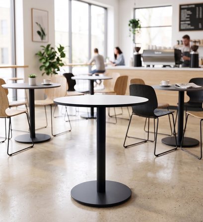 Matte Prime Beyaz Yuvarlak  Kompakt Laminant Tablalı Bistro Metal Masa 77 cm - Cafe, Otel, Restoran Masası