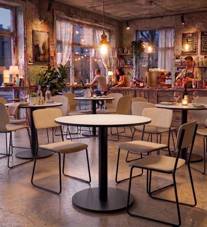 Matte Prime Beyaz Yuvarlak  Kompakt Laminant Tablalı Bistro Metal Masa 77 cm - Cafe, Otel, Restoran Masası